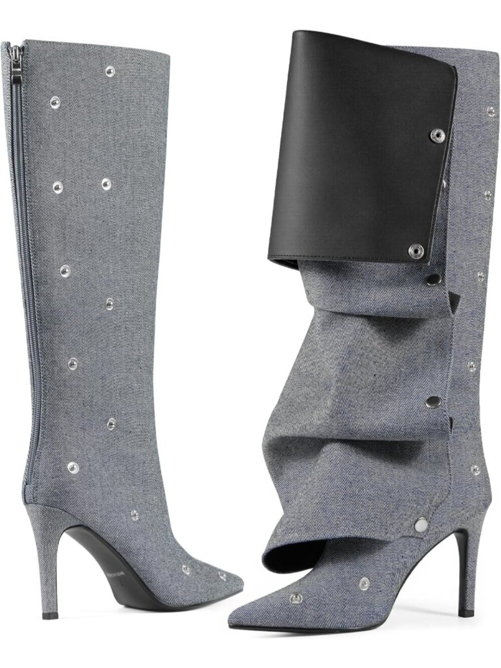 Women's Blue Knee High Shark Boots Pointed Toe High Heels Stiletto Party Boots